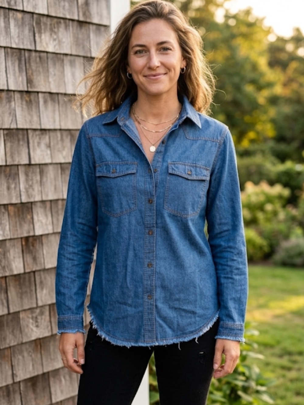 Original Use Denim Jean Style Raw Hem Woman’s XS Button Down Jean Shirt NWT - Picture 12 of 12